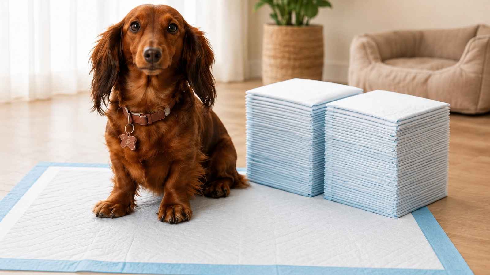 Chien assis pres d'aleses jetables