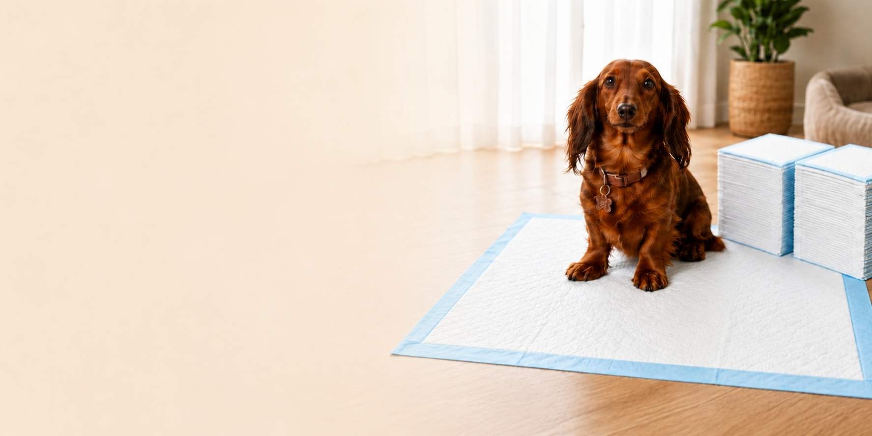 Chien assis sur une alèse jetable